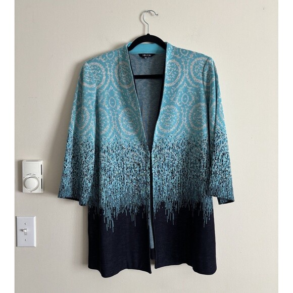 Misook Cardigan 0X XL XXL Knit Black Navy‎ Blue Silver Professional Art Preppy - Picture 1 of 5